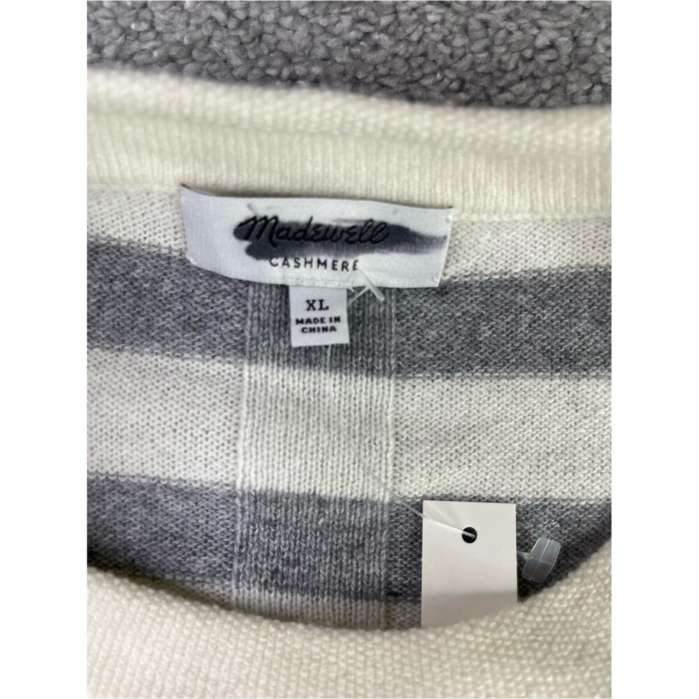 Madewell Crewneck Sweater in Cashmere XL Ivory Heather Gray Stripe Relaxed Fit - Picture 5 of 11